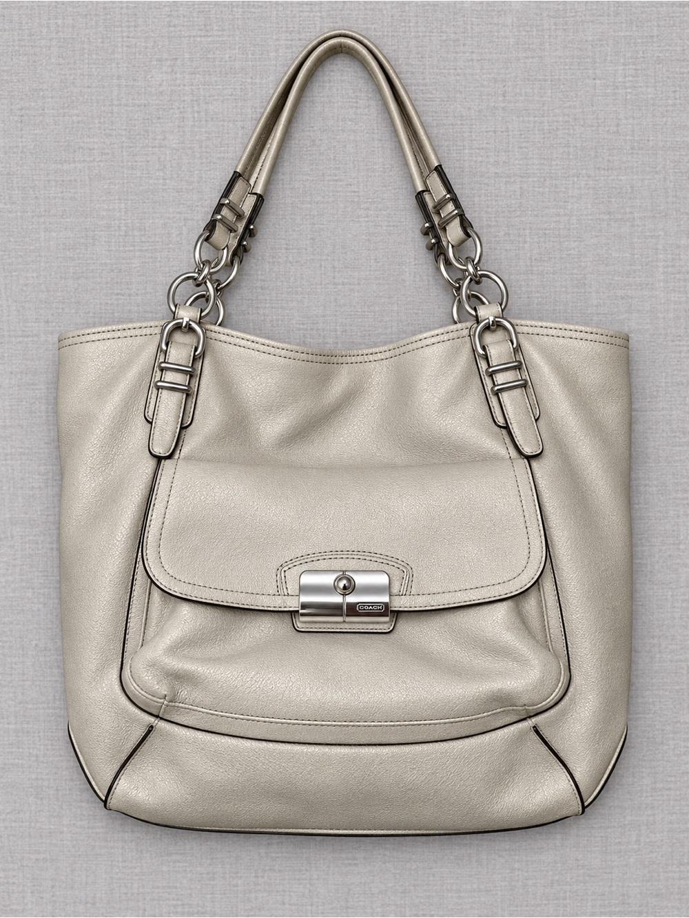 Coach Kristin Pinnacle Leather Tote In Parchment/Sage Shimmer F18376